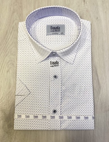Koszula męska krótki rękaw SLIM FIT biała w drobny wzór