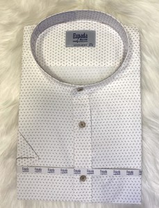 Koszula męska krótki rękaw stójka brązowy wzorek REGULAR FIT