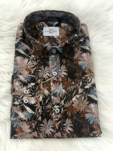 Koszula męska długi rękaw SLIM FIT wzór jesienne kwiaty