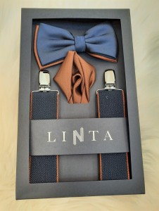 Komplet mucha+poszetka+szelki dwukolorowy 