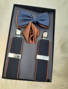 Komplet mucha+poszetka+szelki dwukolorowy 