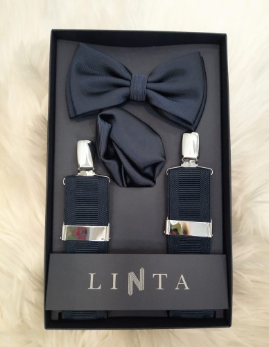 Komplet mucha+poszetka+szelki jednokolorowe tłoczenie paski