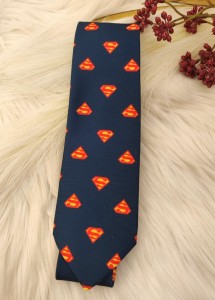 Komplet granatowy krawat+spinki do mankietów SUPERMEN