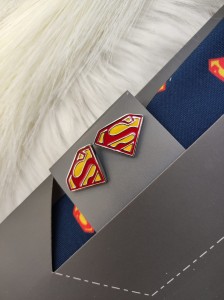 Komplet granatowy krawat+spinki do mankietów SUPERMEN