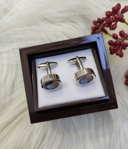 Spinki do mankietów srebrne kółko ze środkiem w łowicki wzór