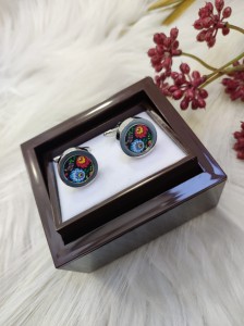 Spinki do mankietów srebrne kółko ze środkiem w łowicki wzór