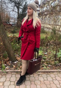 Płaszcz damski dwurzędowy TULIPAN z wiązaniem