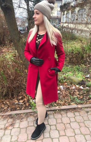 Płaszcz damski dwurzędowy TULIPAN z wiązaniem