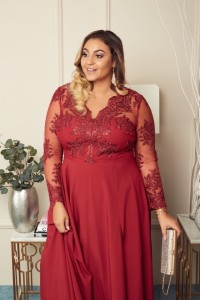 Sukienka maxi PAULA koronkowa góra lejący dół