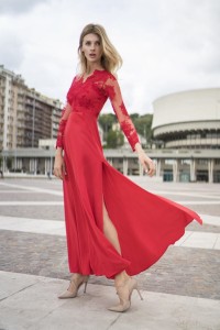 Sukienka maxi PAULA koronkowa góra lejący dół