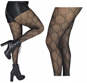 Rajstopy czarne kabaretki ze wzorem 