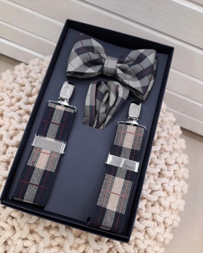 Komplet mucha, poszetka, szelki