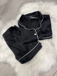 Piżama damska satynowa koszula długi rękaw plus spodenki 