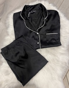 Piżama damska satynowa koszula krótki rękaw plus spodnie