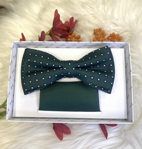 Mucha męska butelkowa zieleń kwadraty w kółkach 