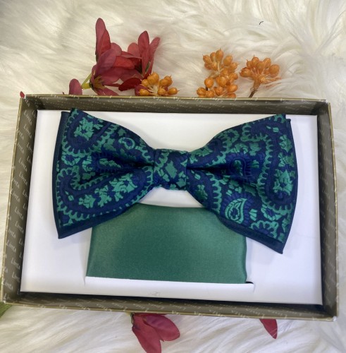 Mucha męska granatowo-zielona wzór paisley