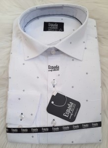 Koszula męska długi rękaw biała REGULAR FIT lekki wzór i kropki