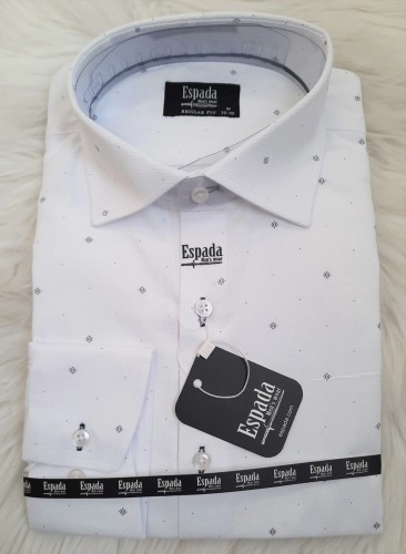 Koszula męska długi rękaw biała REGULAR FIT lekki wzór i kropki