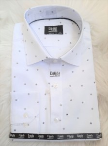 Koszula męska długi rękaw biała w kwiatuszki granatowo-brązowe REGULAR FIT