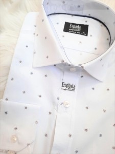 Koszula męska długi rękaw biała w kwiatuszki granatowo-brązowe REGULAR FIT