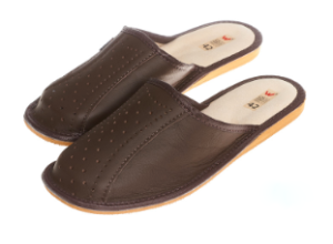 Pantofle męskie skórzane brązowe wzór kropeczki