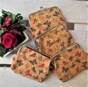 Portmonetka damska korek wzór motyle 