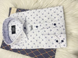 Koszula męska długi rękaw SLIM FIT wzór kółka i gałązki