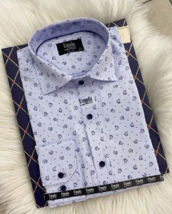 Koszula męska długi rękaw SLIM FIT wzór kółka i gałązki