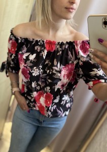 Bluzka damska hiszpanka wzór kwiaty