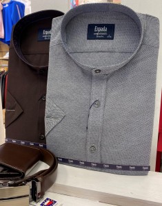 Koszula męska krótki rękaw na stójce a'la jeans