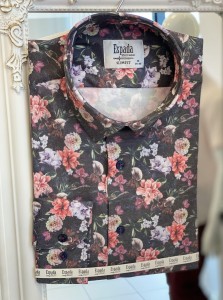 Koszula męska SLIM FIT wzór kwiatowy na grafitowym tle 