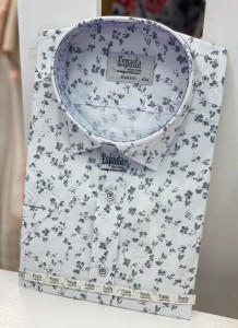 Koszula męska krótki rękaw Slim Fit wzór szare koniczynki