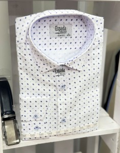 Koszula męska długi rękaw biała wzór potrójnych pasków SLIM FIT