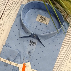 Koszula męska błękitna wzór granatowy znaczek dwie białe kropeczki REGULAR FIT