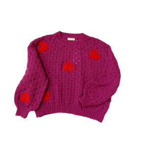 Sweter damski pleciony w serduszka