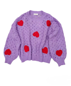 Sweter damski pleciony w serduszka