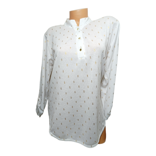 Bluzka damska sweterkowa biala złoty wzór