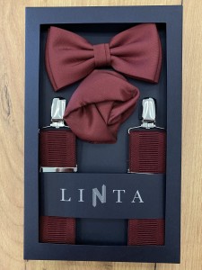 Komplet mucha+poszetka+szelki jednokolorowe tłoczenie paski