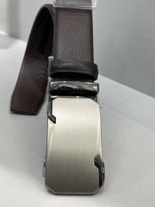 Pasek męski skóra naturalna srebrna automatyczna klamra dwie wstawki czarne