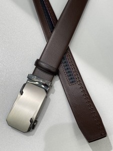 Pasek męski skóra naturalna srebrna automatyczna klamra dwie wstawki czarne