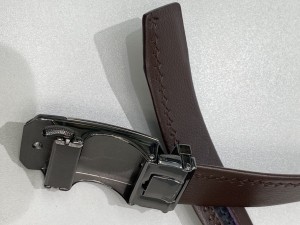 Pasek męski skóra naturalna srebrna automatyczna klamra dwie wstawki czarne