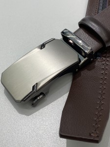 Pasek męski skóra naturalna srebrna automatyczna klamra dwie wstawki czarne