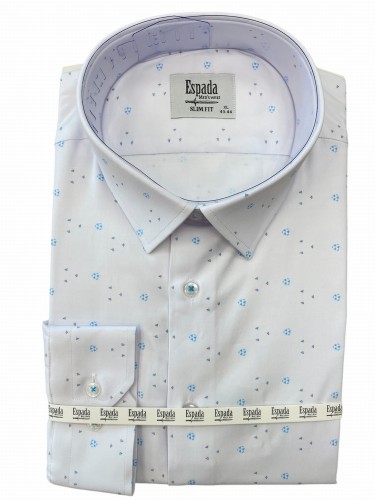 Koszula męska biała w błękitny wzór SLIM FIT 