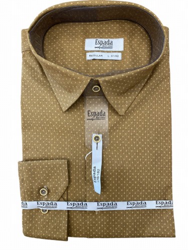 Koszula męska jasno-brązowa w drobny wzór REGULAR FIT 