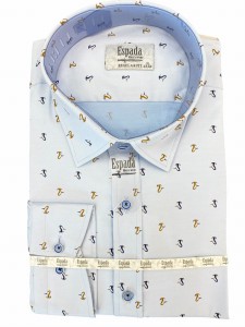 Koszula męska błękitna z długim rękawem REGULAR FIT granatowo-brązowy wzór