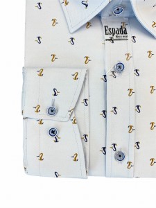 Koszula męska błękitna z długim rękawem REGULAR FIT granatowo-brązowy wzór