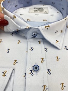 Koszula męska błękitna z długim rękawem REGULAR FIT granatowo-brązowy wzór