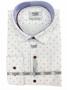 Koszula męska biała faktura jodełka drobny wzór bordowe guziki SLIM FIT