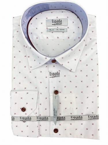 Koszula męska biała faktura jodełka drobny wzór bordowe guziki SLIM FIT