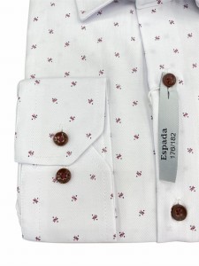 Koszula męska biała faktura jodełka drobny wzór bordowe guziki SLIM FIT